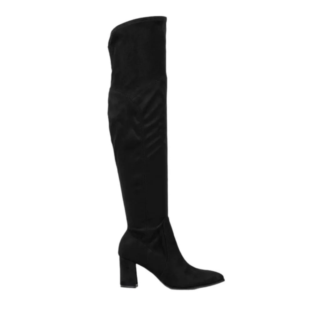 Marc Fisher Women's Luley Over-the-Knee Heeled Boot Black Suede with Stretch